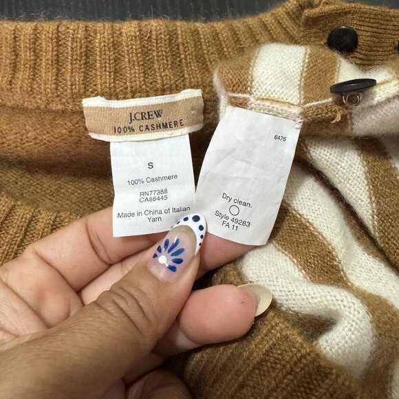 J. Crew Collection Womens Brown/Cream Cashmere Striped Long Sleeve Sweater S - Picture 7 of 7